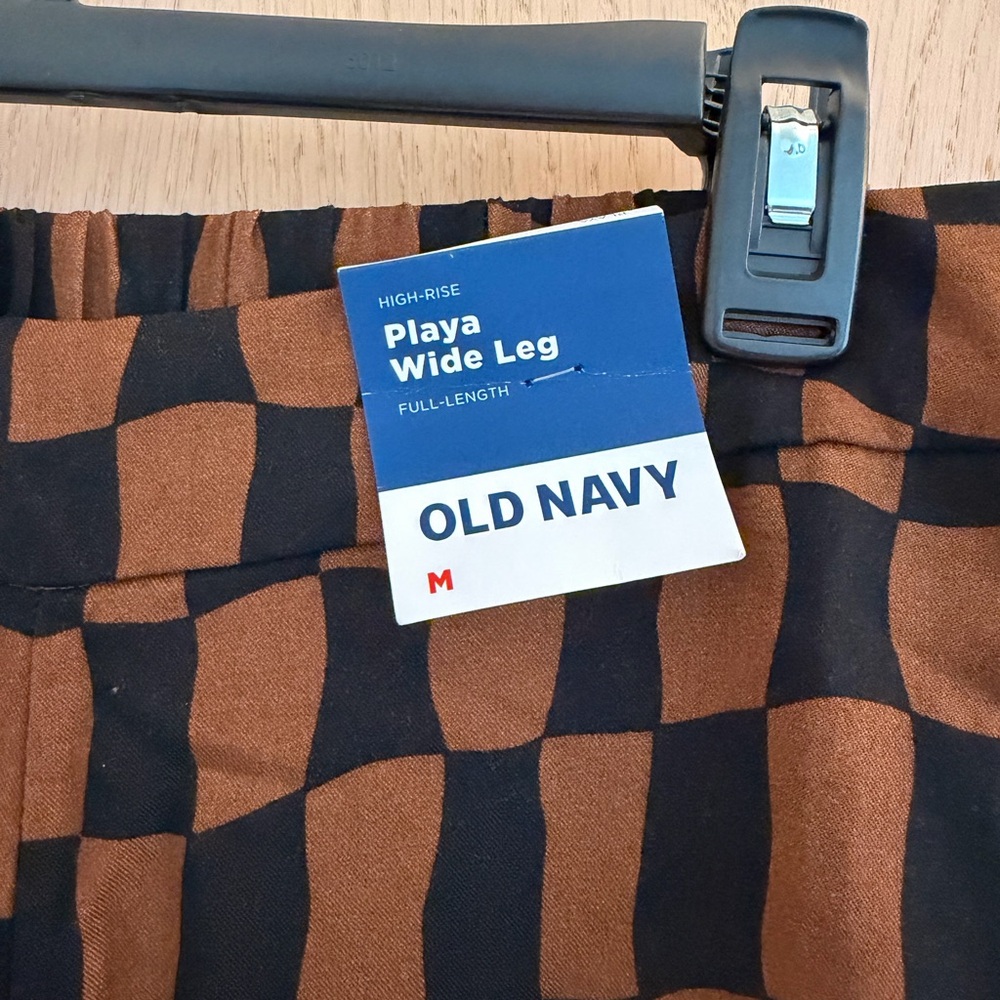 NWT Old Navy High-Rise Playa Wide-Leg Pants — Black & Brown Checkerboard - Picture 4 of 6